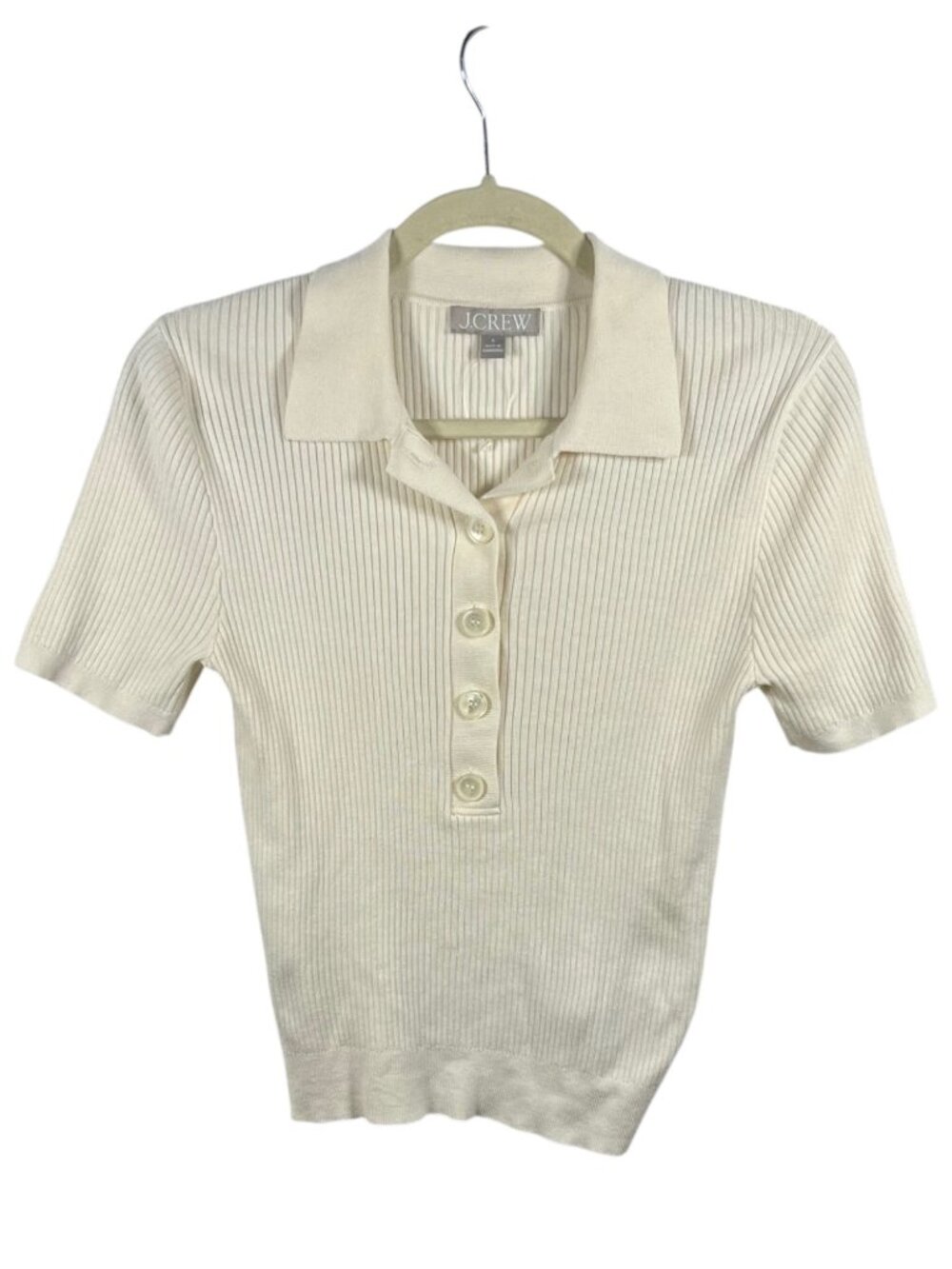 J Crew Top Womens Polo Tencel Short Sleeve S Ribbed Knit Minimalist Preppy Uni